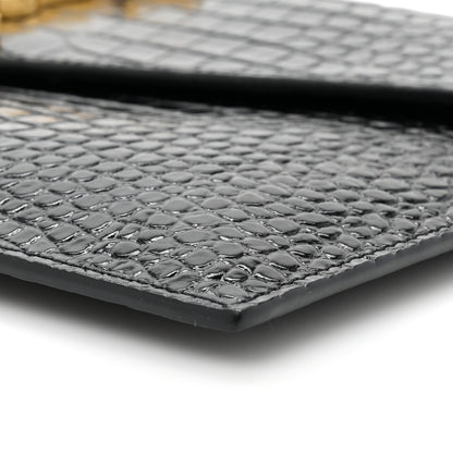 Saint Laurent Calfskin Crocodile Embossed Uptown Monogram Clutch Black 7 of 11