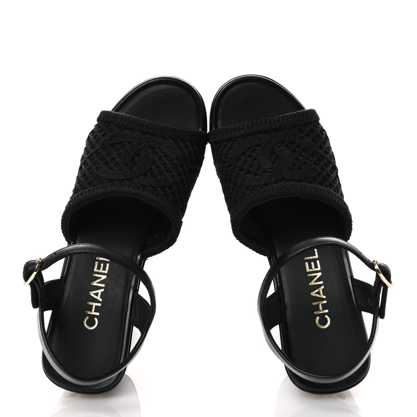 Fabric Calfskin CC Platform Sandals 36 Black