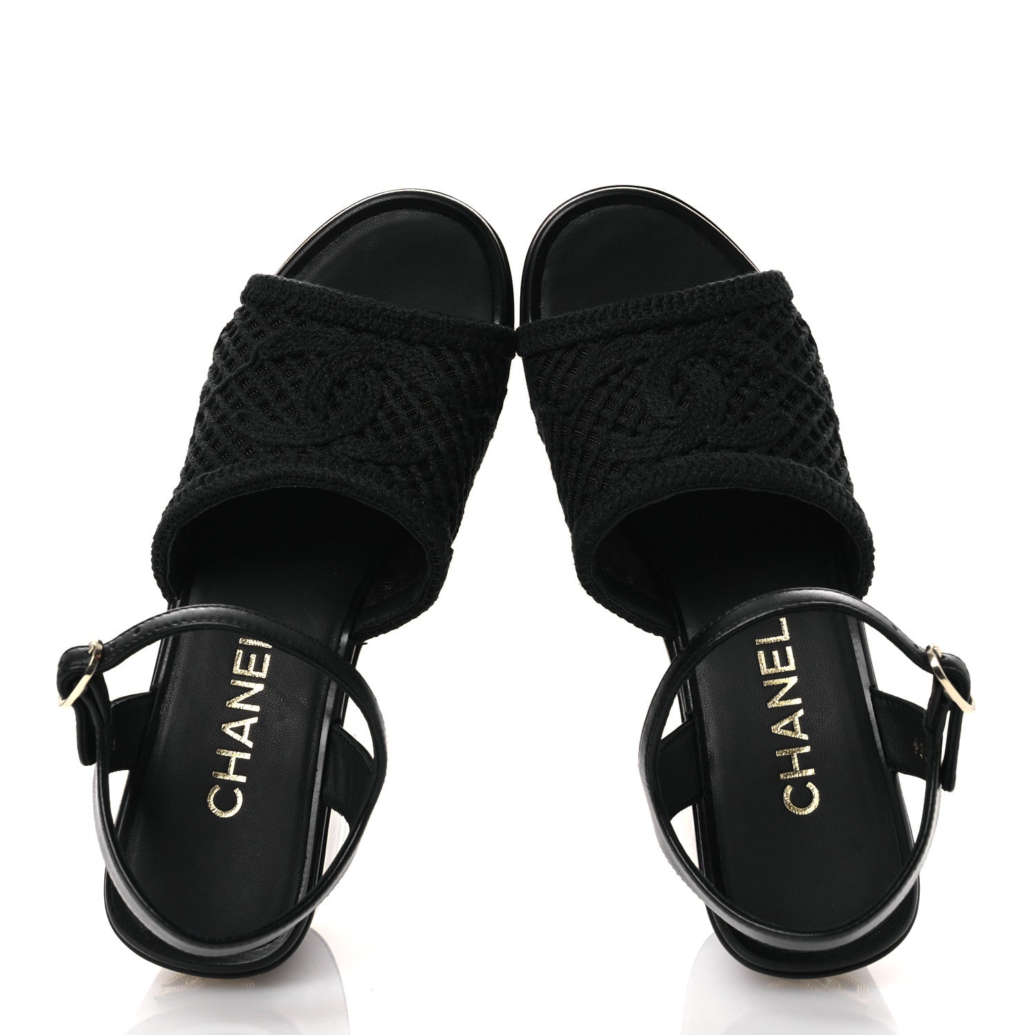 Chanel Fabric Calfskin CC Platform Sandals 36 Black 2 of 12