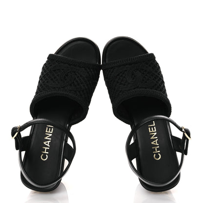 Chanel Fabric Calfskin CC Platform Sandals 36 Black 2 of 12