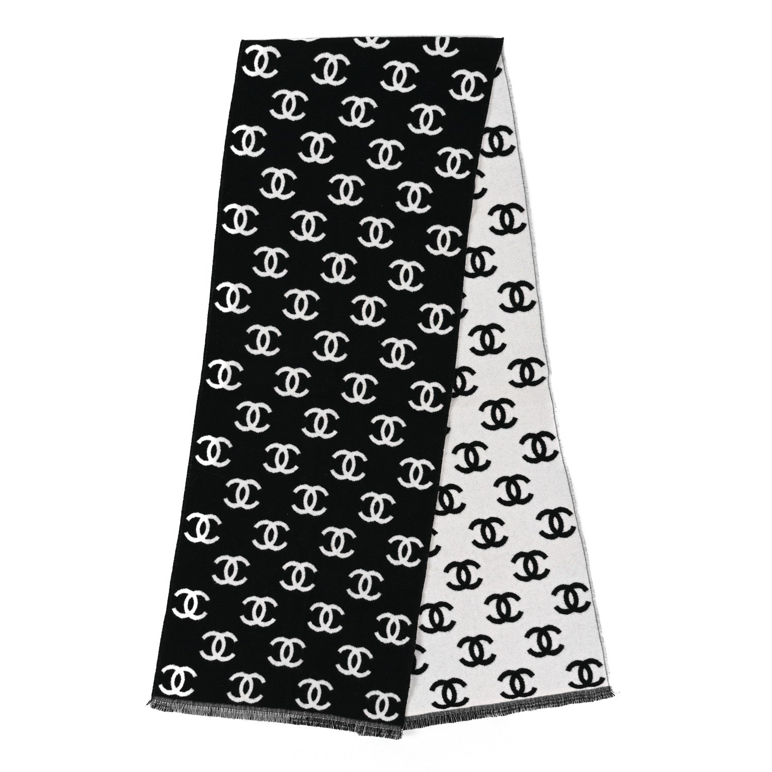 Chanel Wool Cashmere CC Scarf Black White 2 of 3