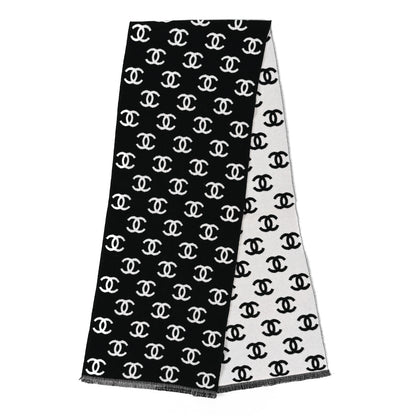 Chanel Wool Cashmere CC Scarf Black White 2 of 3