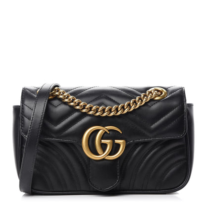 Gucci Calfskin Matelasse Mini GG Marmont Shoulder Bag Black 1 of 11