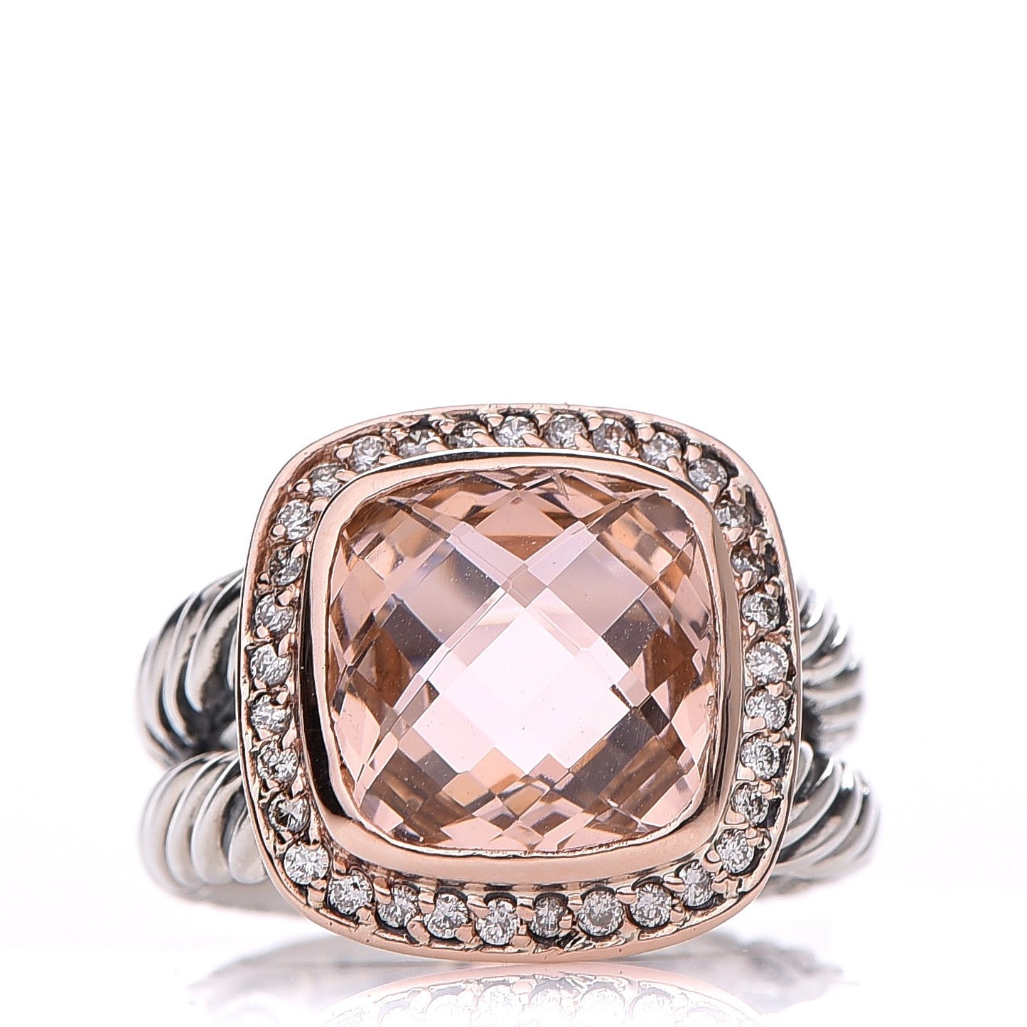 Sterling Silver Rose Gold Diamond Morganite 11mm Albion Ring 53 6.5