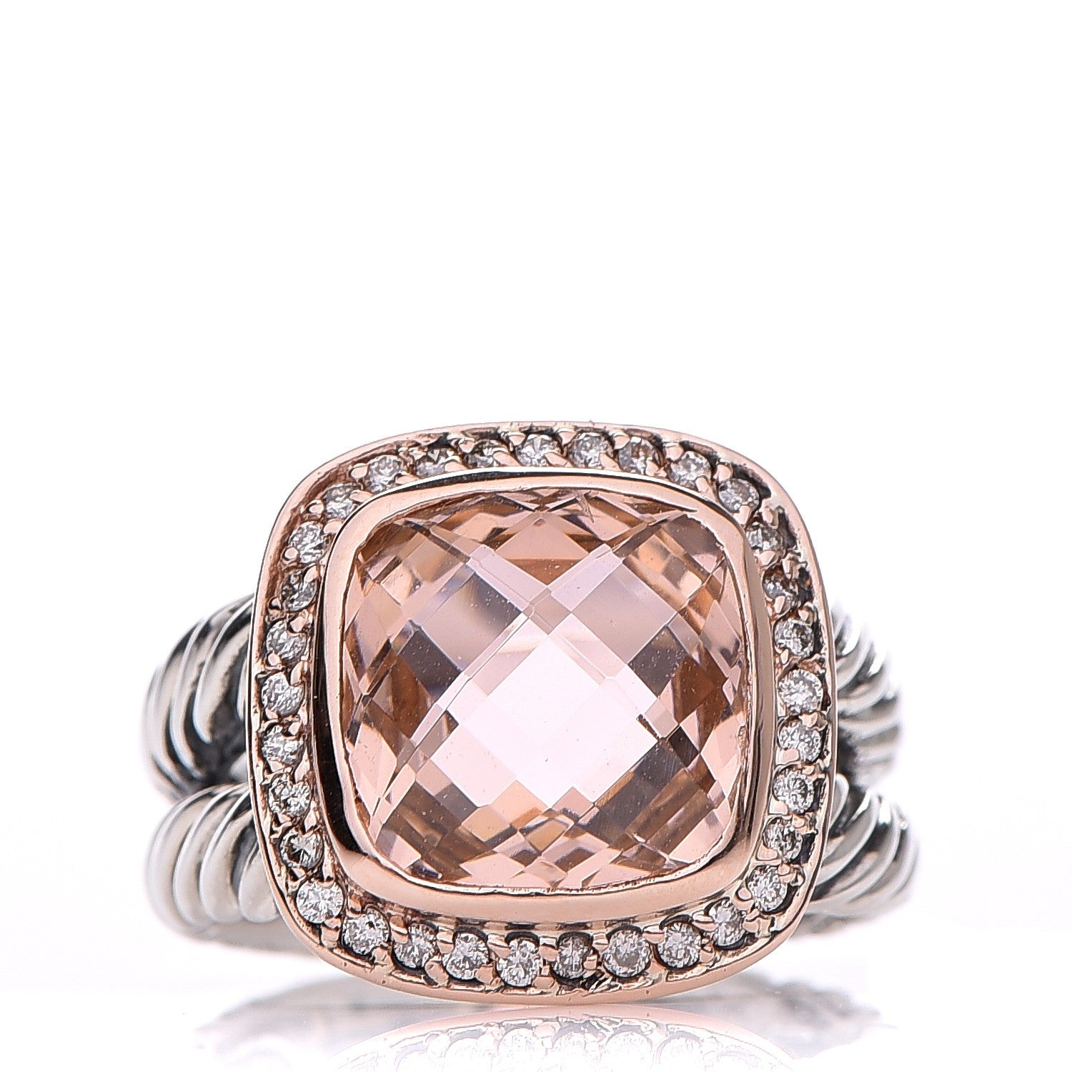 David Yurman Sterling Silver Rose Gold Diamond Morganite 11mm Albion Ring 53 6.5 5 of 9