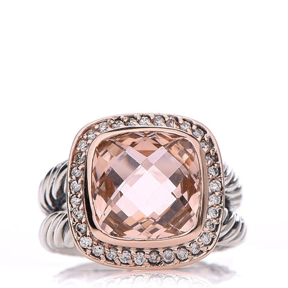 David Yurman Sterling Silver Rose Gold Diamond Morganite 11mm Albion Ring 53 6.5 5 of 9