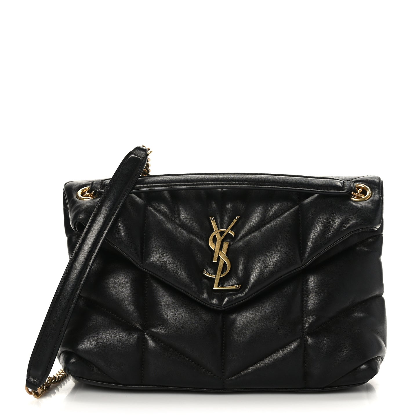 Lambskin Quilted Small Loulou Puffer Monogram Chain Satchel Black