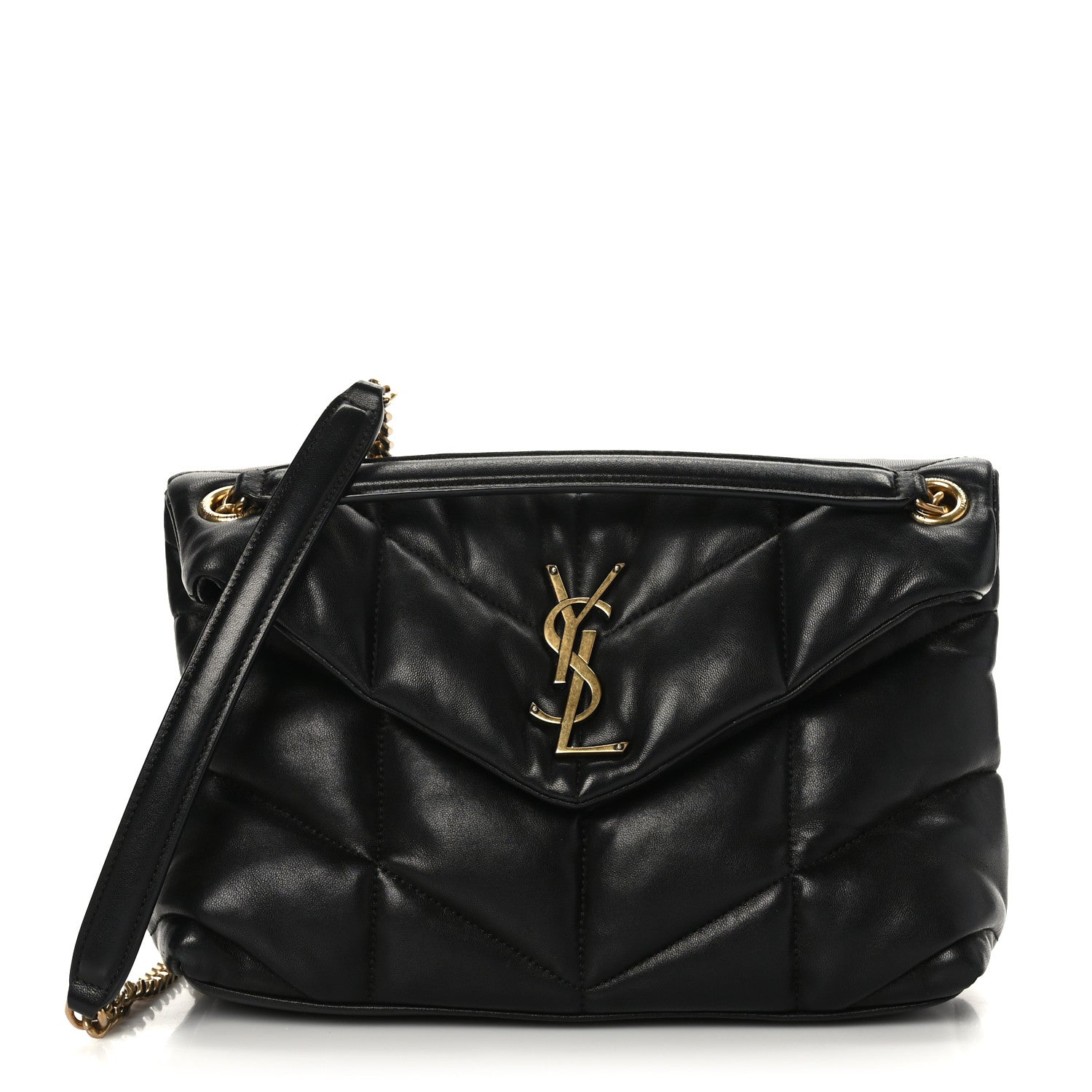 Saint Laurent Lambskin Quilted Small Loulou Puffer Monogram Chain Satchel Black 1 of 9