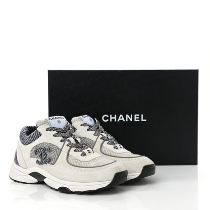 Chanel Fabric Suede Calfskin Womens CC Sneakers 36.5 Ivory Light Gray White 9 of 9