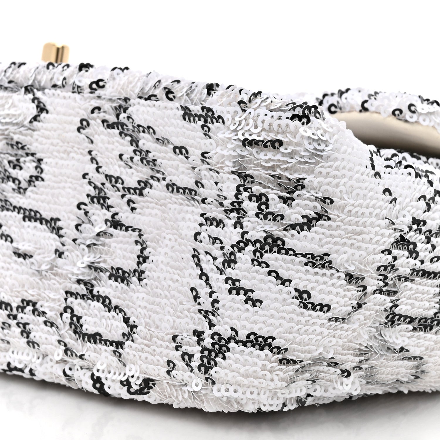 Chanel Sequin Logo Medium Flap White Black 9 of 11