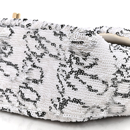 Chanel Sequin Logo Medium Flap White Black 9 of 11