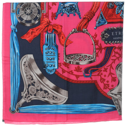 Hermes Cashmere Silk Etriers Shawl GM 140 Rose Indien 4 of 9