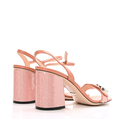 Gucci Sequin Satin Malaga Kid GG Marmont Ankle Wrap 75mm Sandals 40.5 Antique Rose Rosa Pale Pink 4 of 8