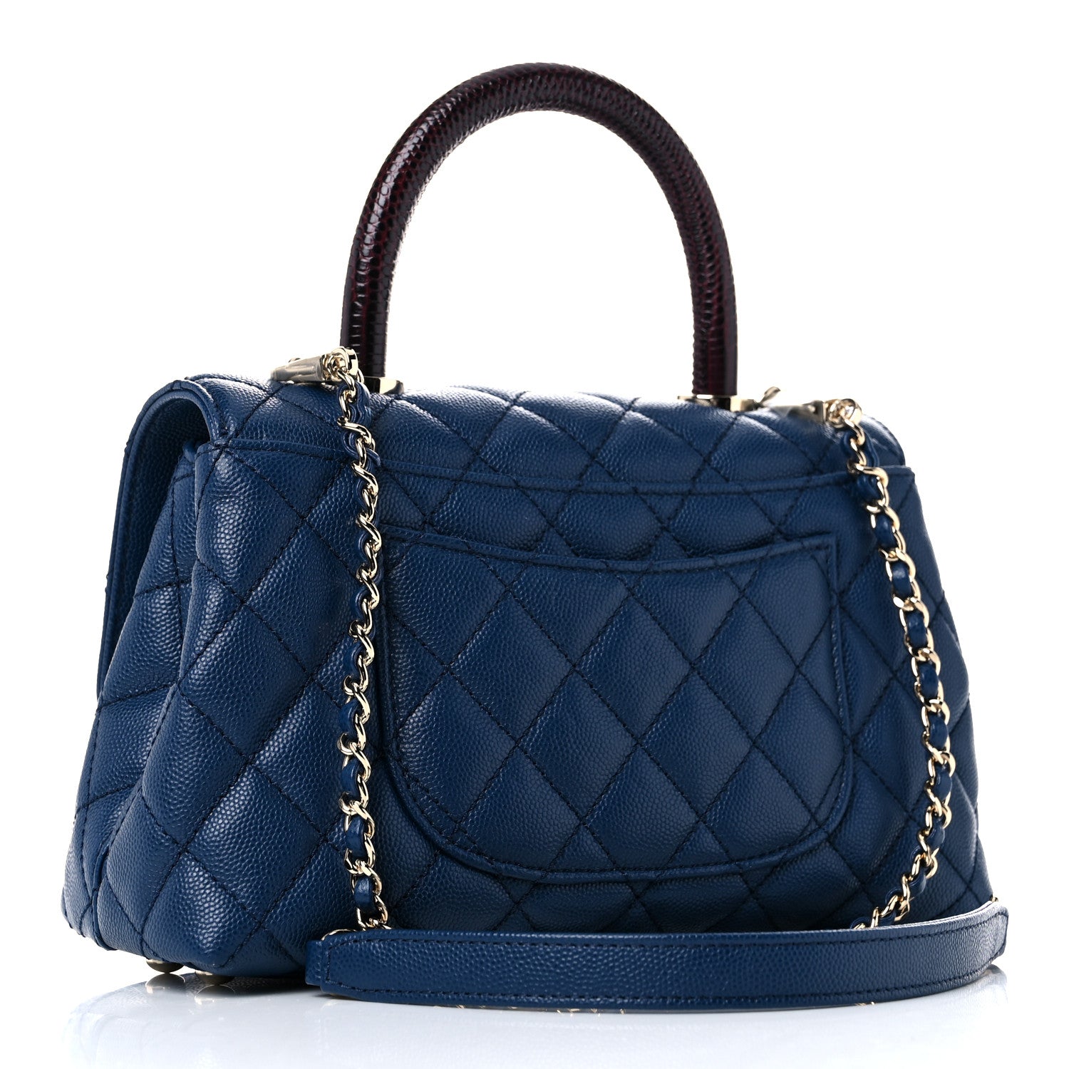 Chanel Caviar Quilted Lizard Embossed Mini Coco Handle Flap Navy Blue 2 of 9