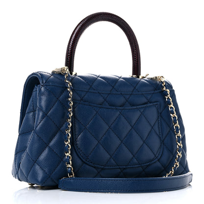 Chanel Caviar Quilted Lizard Embossed Mini Coco Handle Flap Navy Blue 2 of 9