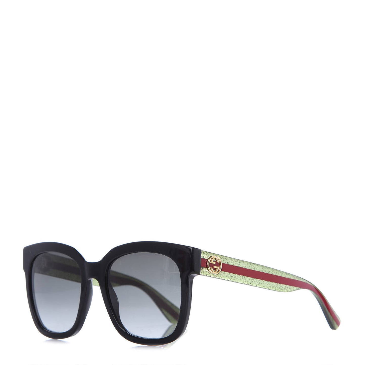 Acetate Square Frame Web Glitter Sunglasses GG0034S Black Green