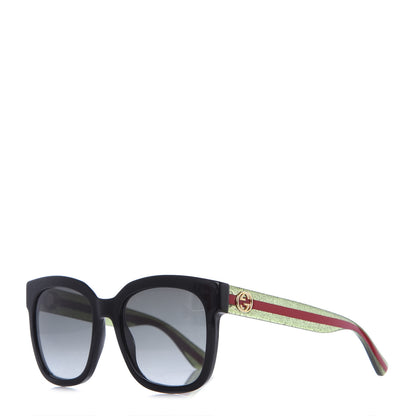 Gucci Acetate Square Frame Web Glitter Sunglasses GG0034S Black Green 1 of 8