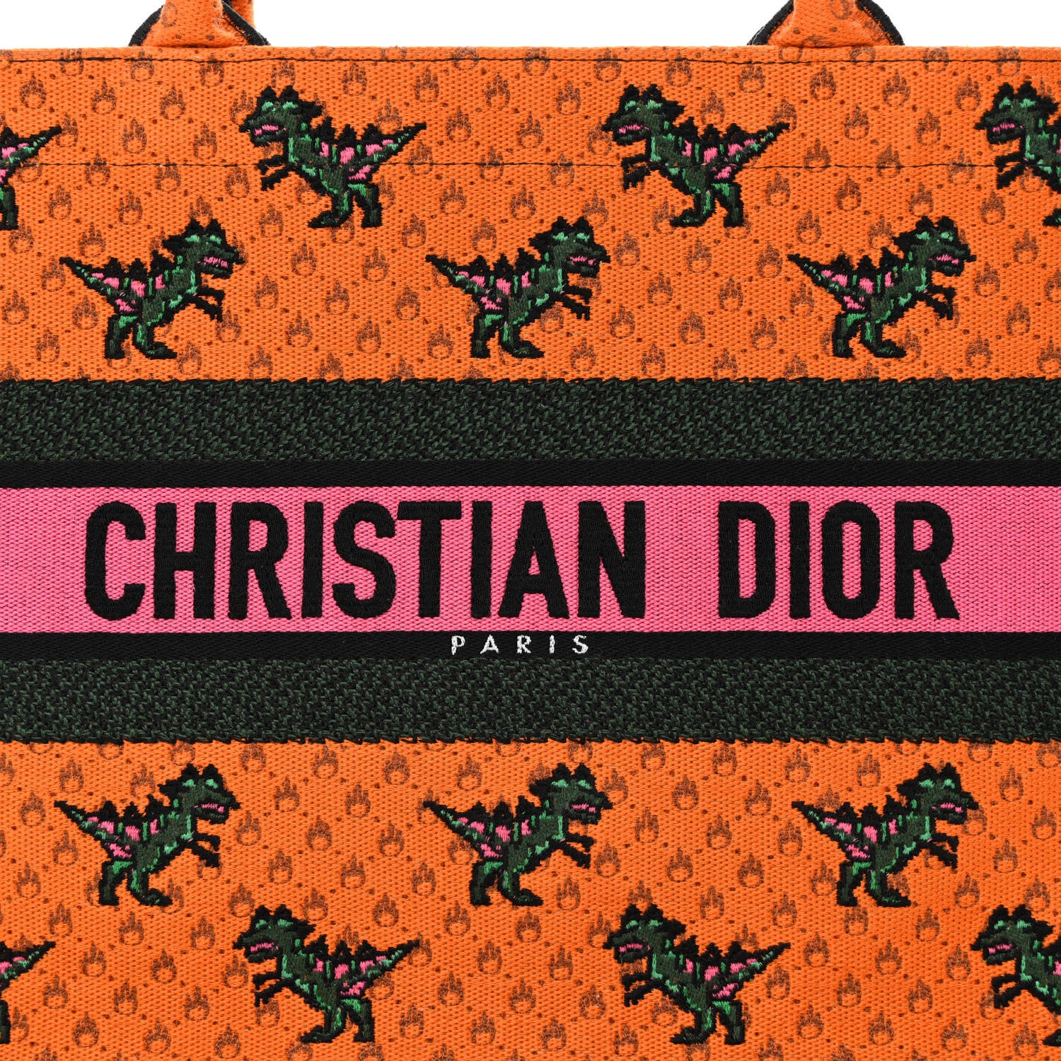 Christian Dior Canvas Embroidered Medium Dino Book Tote Orange Multicolor 8 of 12
