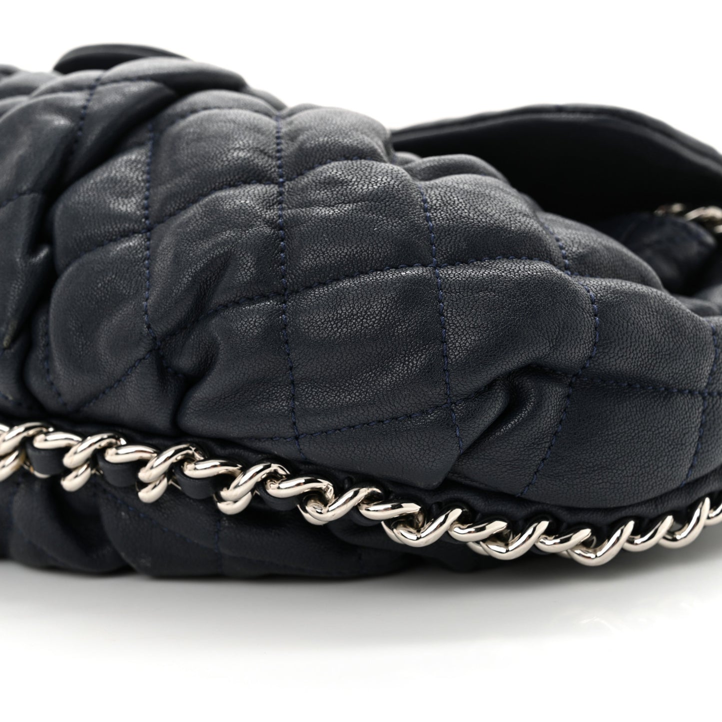 Washed Lambskin Quilted Medium Chain Around Messenger Navy Blue