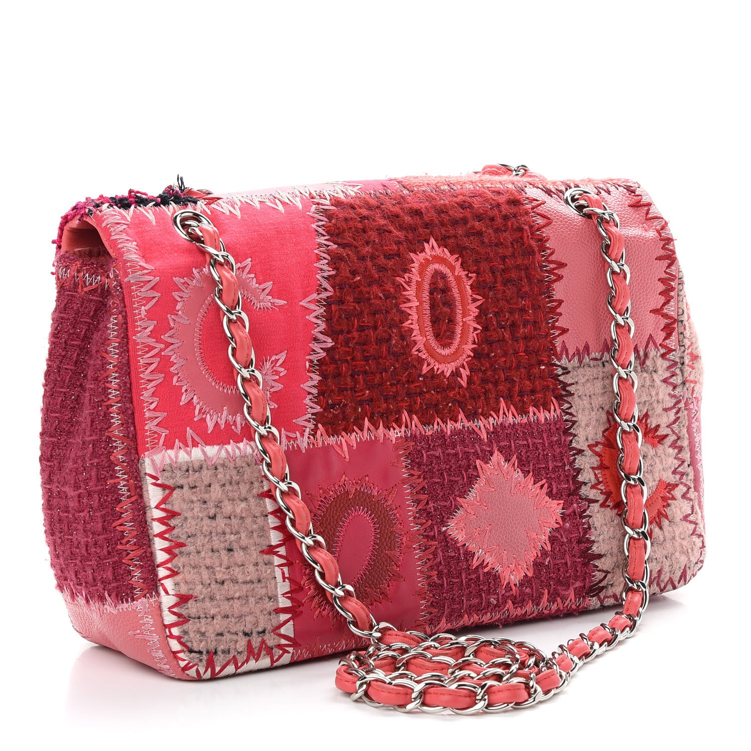 Chanel Tweed Patchwork Jumbo Single Flap Pink 3 of 9