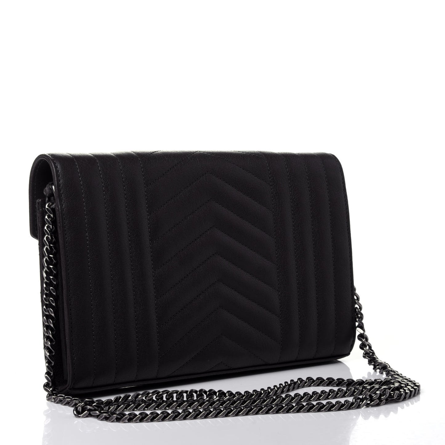 Sheepskin Tri-Quilt Monogram Envelope Chain Wallet Earth