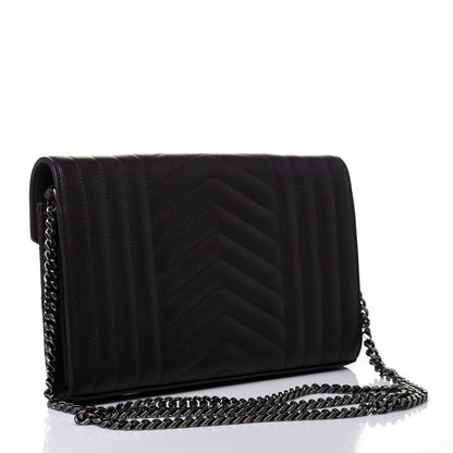 Saint Laurent Sheepskin Tri-Quilt Monogram Envelope Chain Wallet Earth 2 of 4