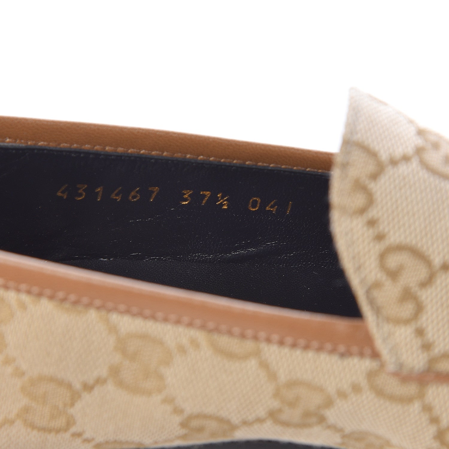 Gucci Canvas GG Monogram Horsebit Womens Jordaan Loafers 37.5 New Sand Friky Taupe 8 of 9
