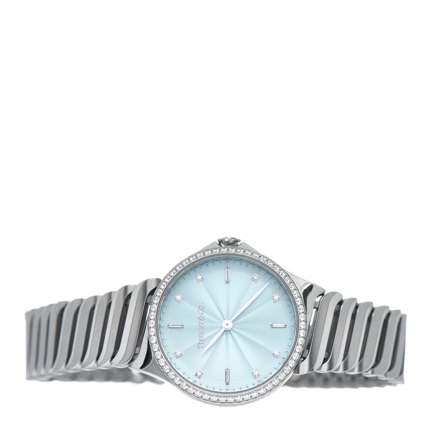 Tiffany Stainless Steel Diamond Bezel 28mm Metro 2-Hand Quartz Watch Ice Blue 2 of 4