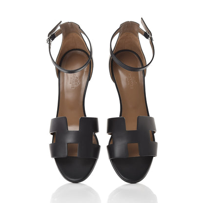 Hermes Calfskin Legend Wedge Sandals 40 Black 5 of 10