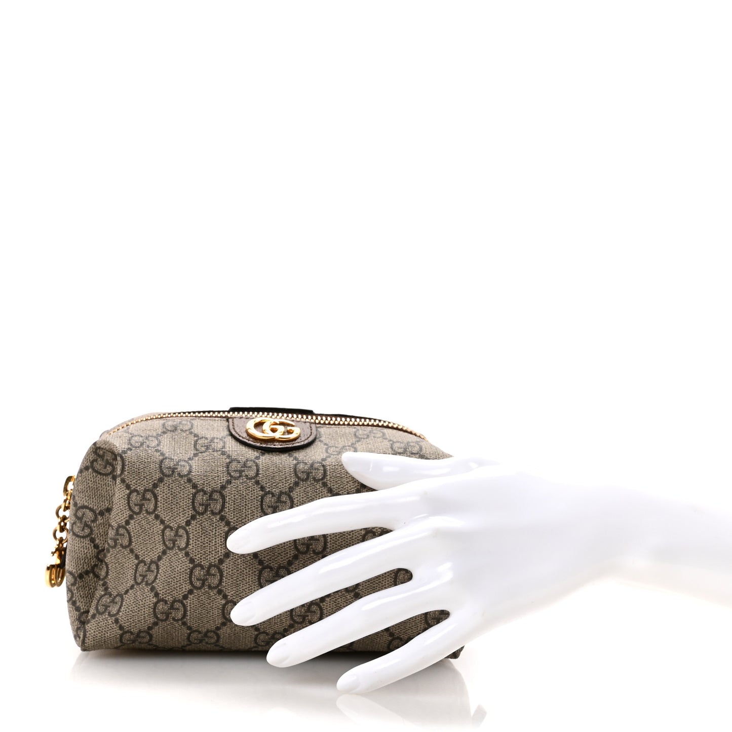 Soft GG Supreme Monogram Calfskin Medium Ophidia Cosmetic Case Beige Ebony New Acero