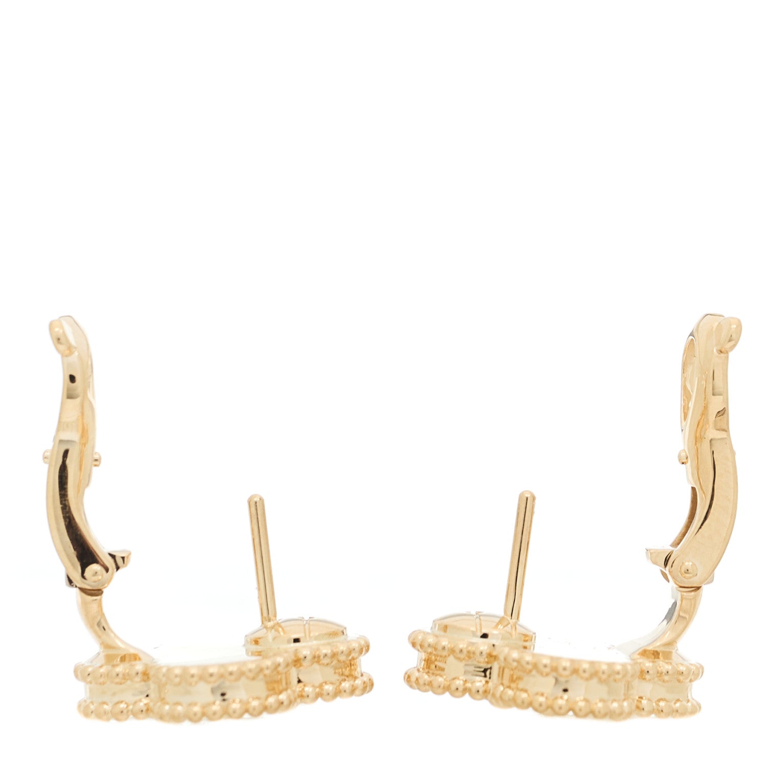 Van Cleef & Arpels 18K Yellow Gold Guilloche Vintage Alhambra Earrings 3 of 4