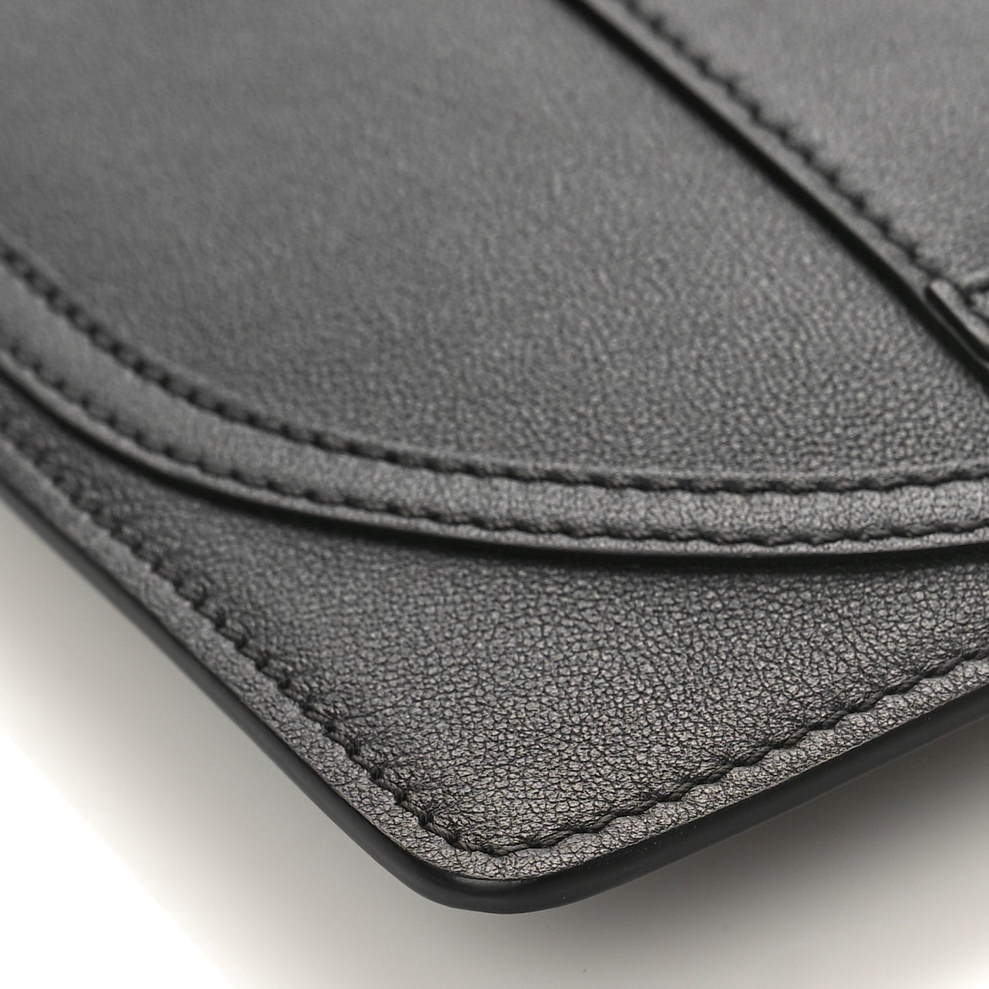 Calfskin VLogo Stitched Inlay Zip Pouch Black