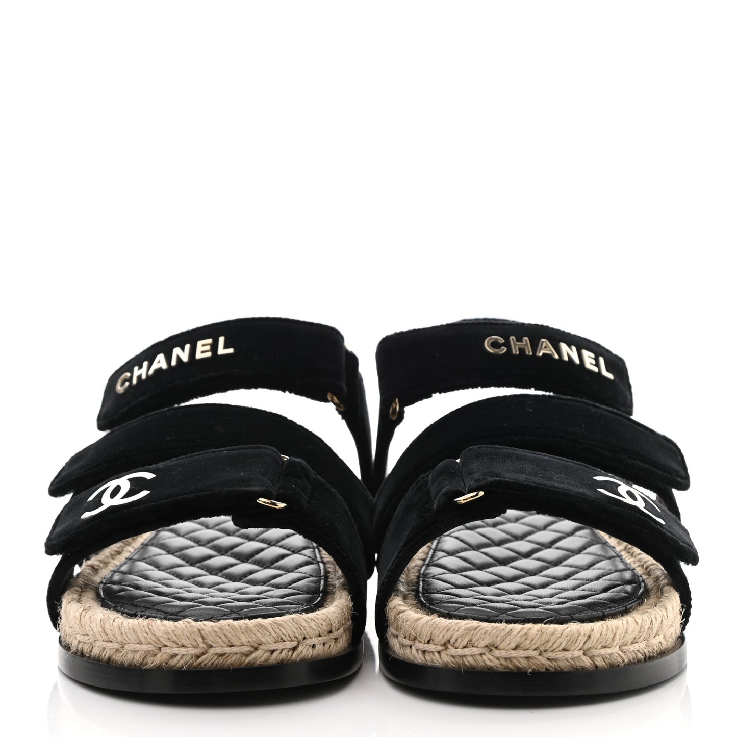 Velvet Lambskin CC Flat Sandals 39 Black