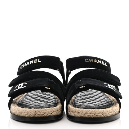 Chanel Velvet Lambskin CC Flat Sandals 39 Black 2 of 9