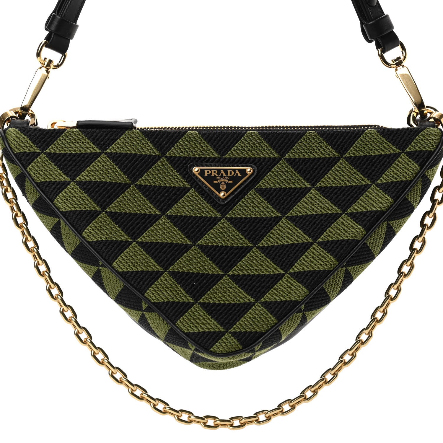 Prada Jacquard Calfskin Triangolo Symbole Embroidered Mini Triangle Double Bag Black Edera 16 of 21
