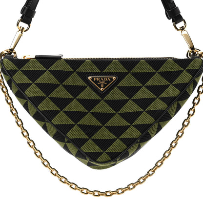 Prada Jacquard Calfskin Triangolo Symbole Embroidered Mini Triangle Double Bag Black Edera 16 of 21