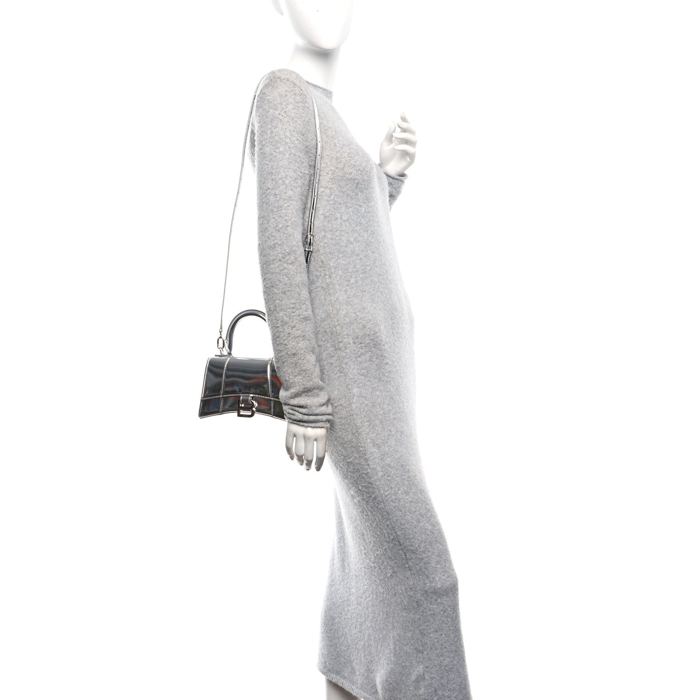 Metallic Calfskin Hourglass Top Handle Bag XS Silver