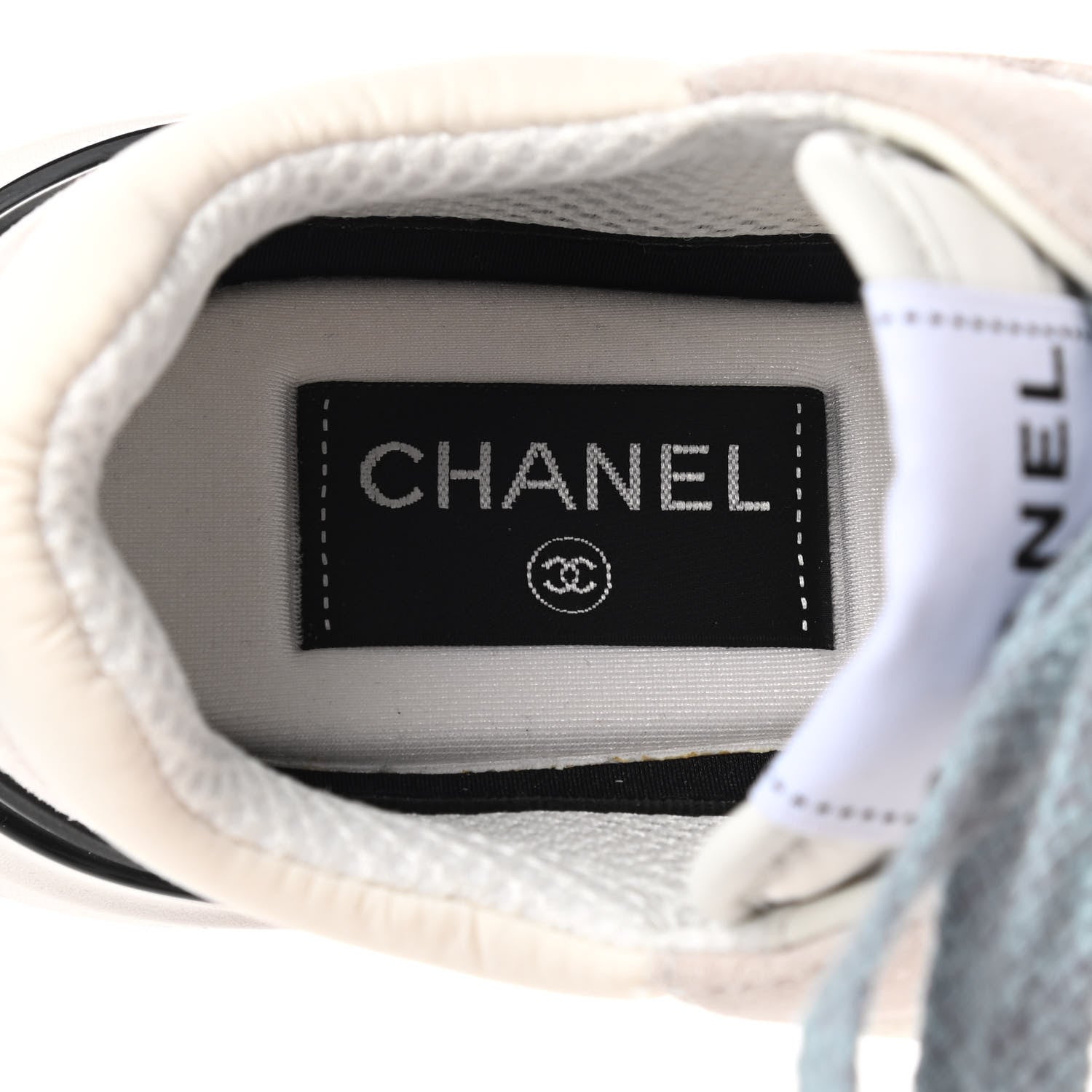 Chanel Nylon Calfskin Suede Womens CC Sneakers 36.5 White Grey Blue 6 of 8