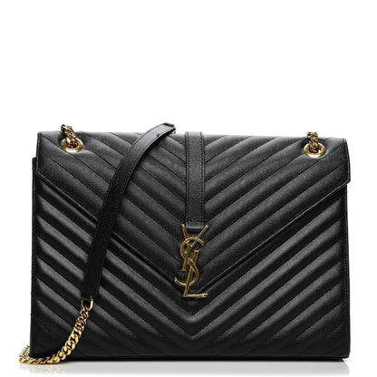 Saint Laurent Grain De Poudre Matelasse Chevron Large Monogram Satchel Black 1 of 7