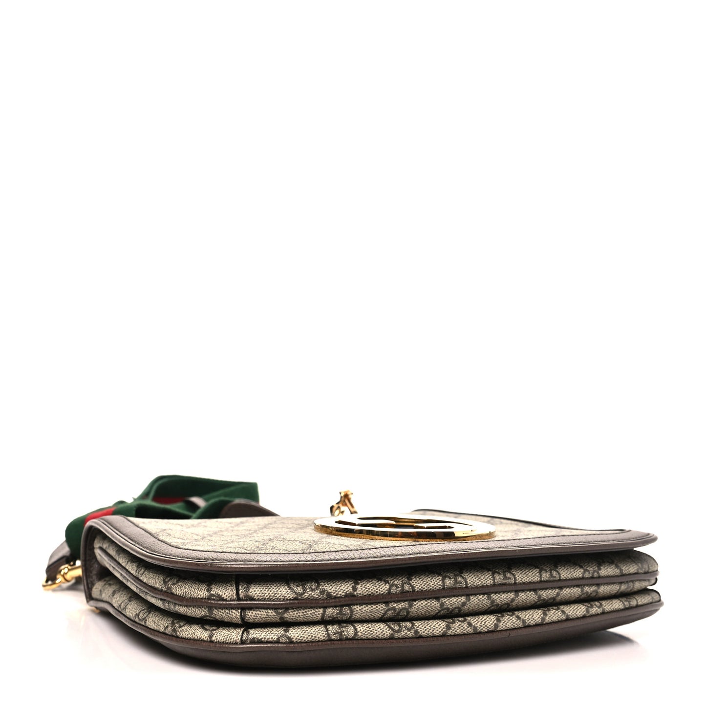 GG Supreme Monogram Textured Dollar Calfskin Web Medium Blondie Top Handle Shoulder Flap Bag Beige Ebony New Acero