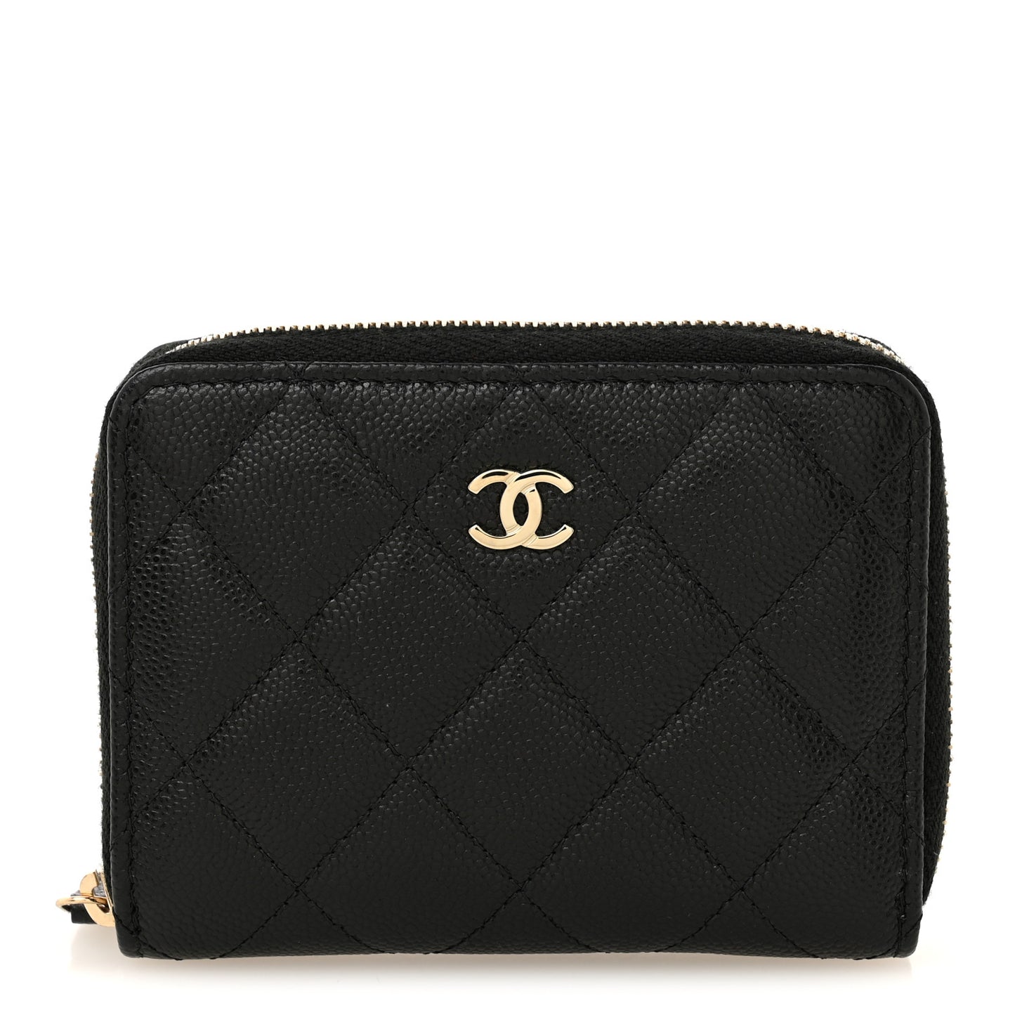Caviar Quilted Small Zip Around Wallet Black