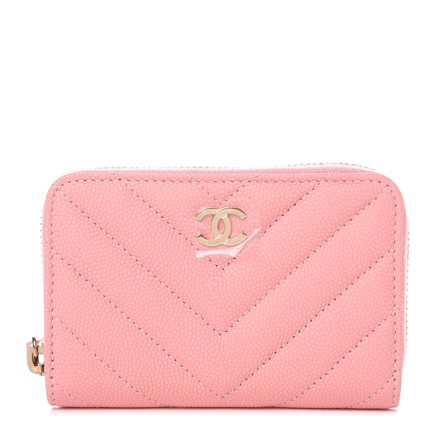 Iridescent Caviar Chevron Quilted Zip Coin Purse Pink