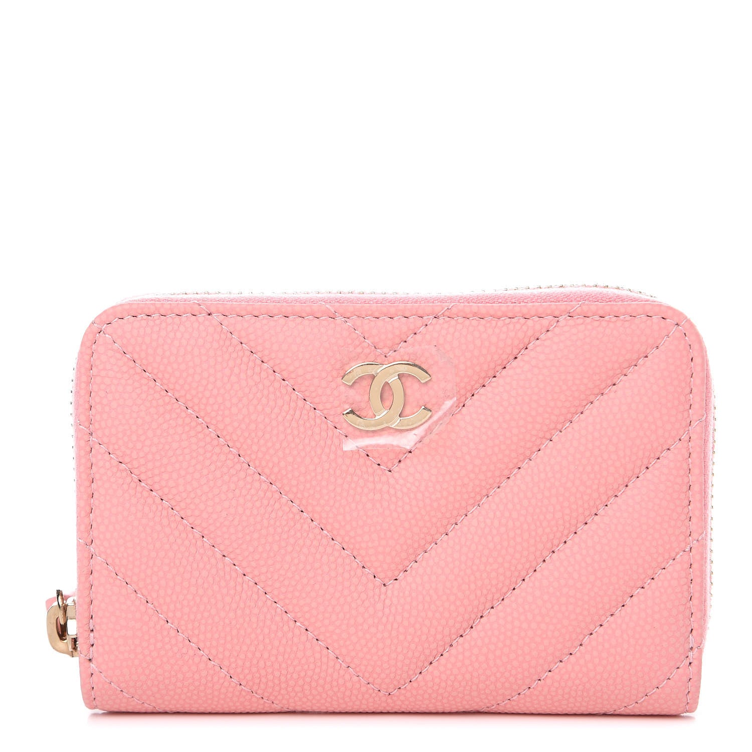 Chanel Iridescent Caviar Chevron Quilted Zip Coin Purse Pink 1 of 8