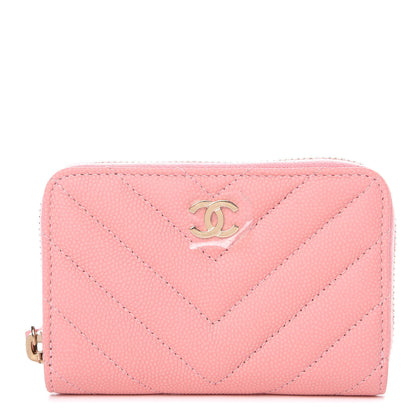 Chanel Iridescent Caviar Chevron Quilted Zip Coin Purse Pink 1 of 8