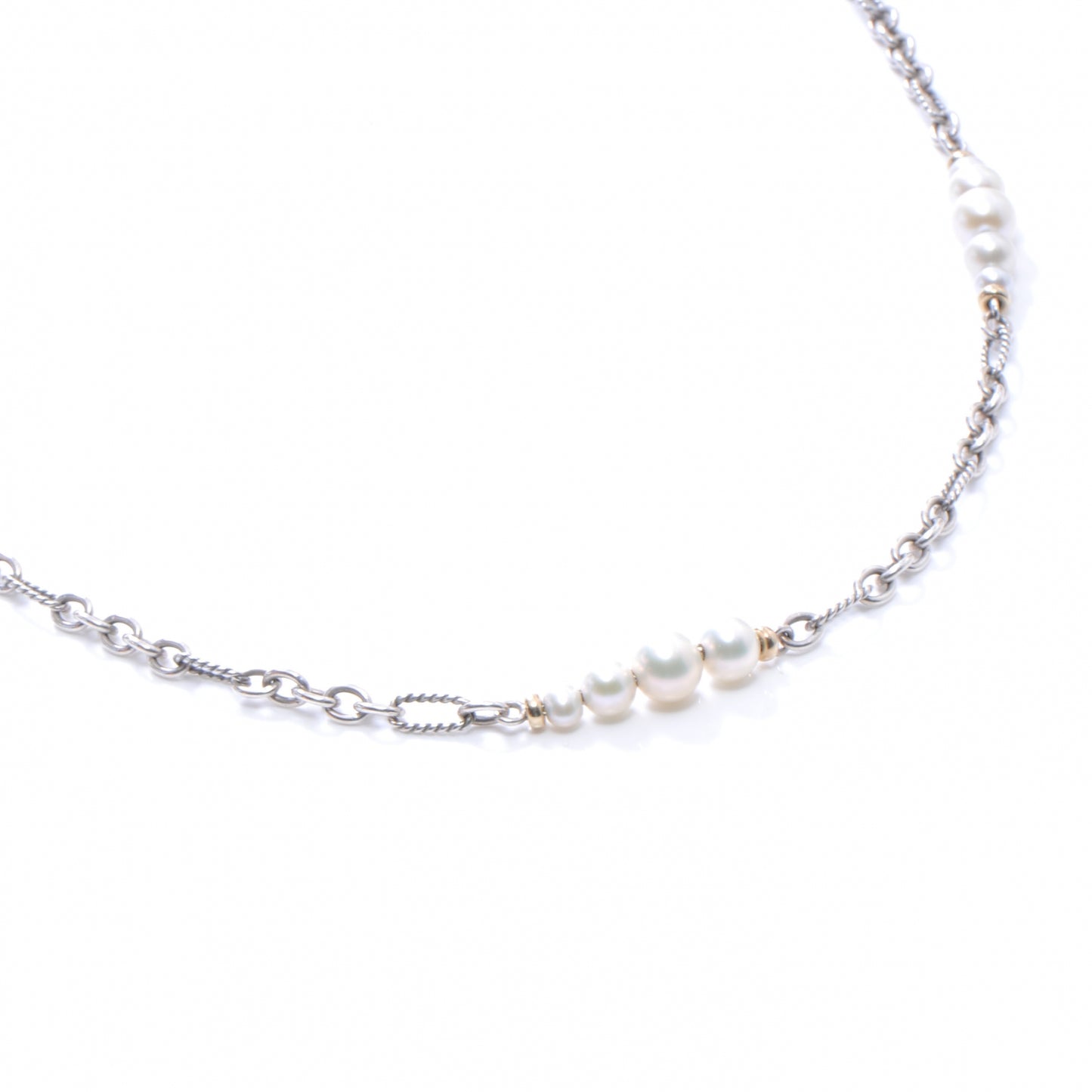 18k Gold and Sterling Silver Pearl Chain Necklace