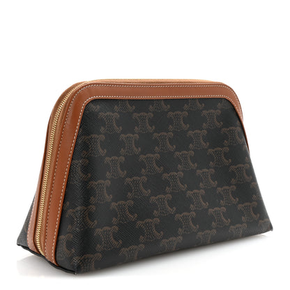 Celine Triomphe Canvas Calfskin Medium Cosmetic Pouch Tan 3 of 6