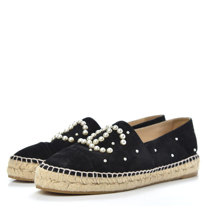 Chanel Suede Pearl CC Espadrilles 39 Black 3 of 10