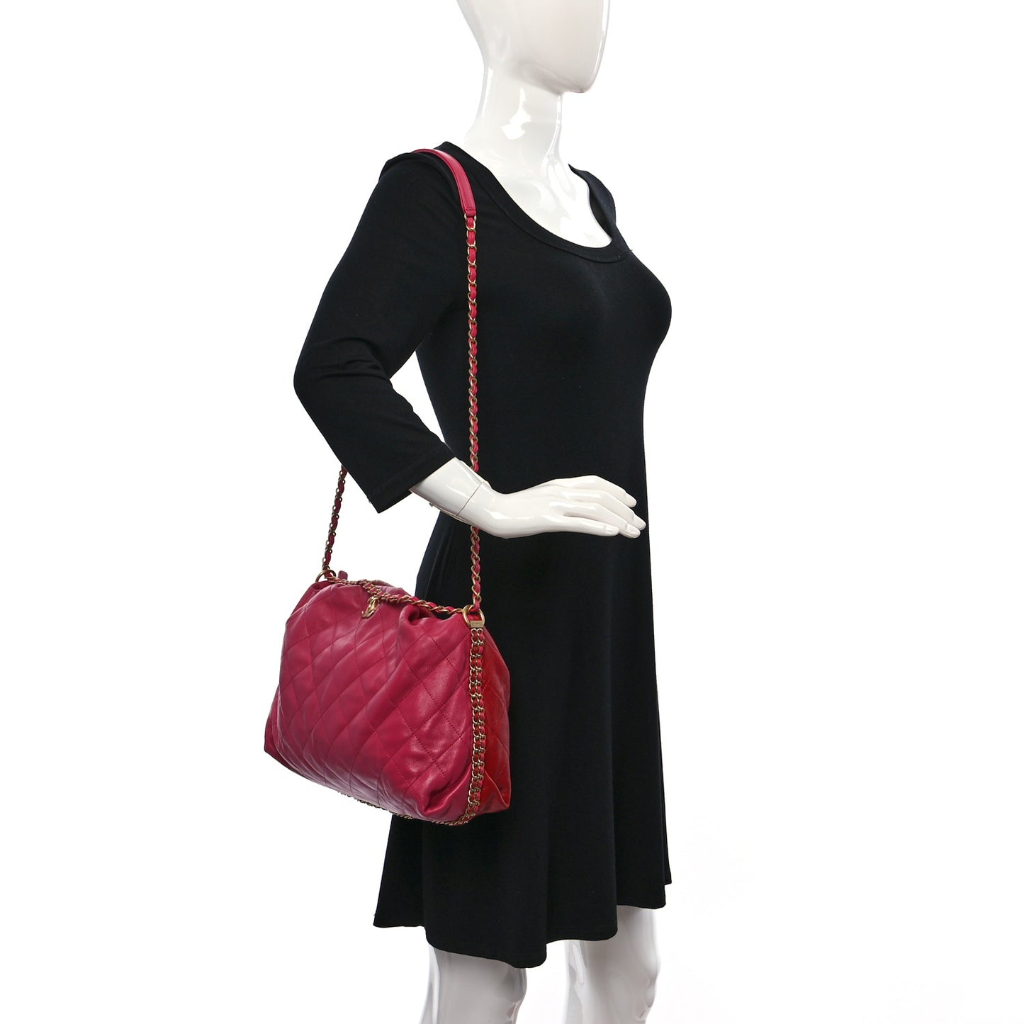 Calfskin Quilted Coco Shelter Bowling Bag Dark Pink Red