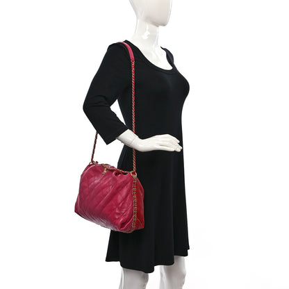 Chanel Calfskin Quilted Coco Shelter Bowling Bag Dark Pink Red 2 of 9
