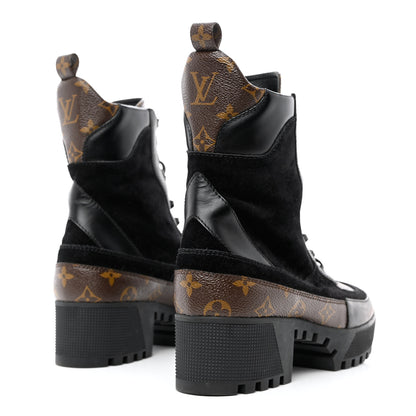 Louis Vuitton Suede Calfskin Monogram Laureate Platform Desert Boots 39.5 Black 4 of 11